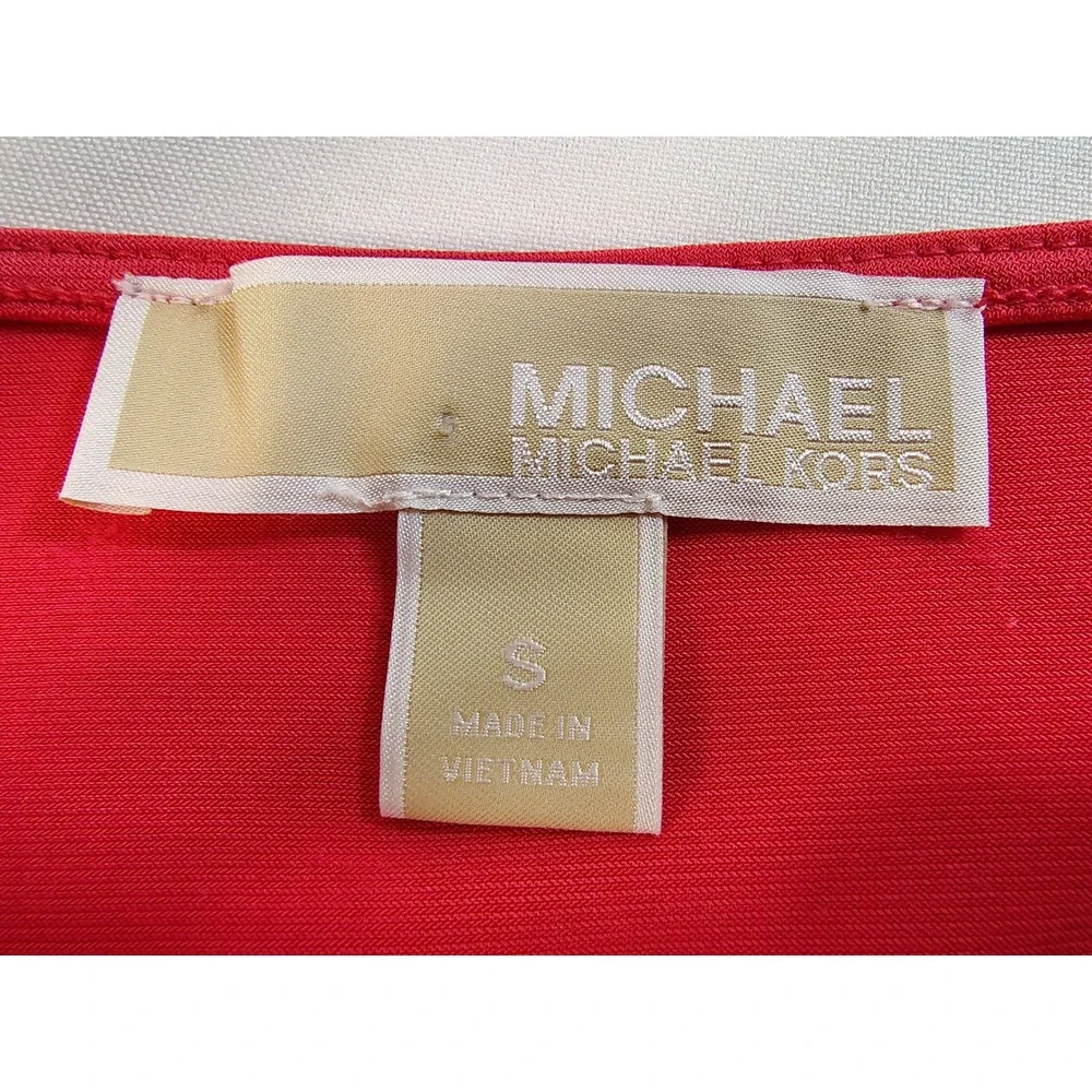 MICHAEL KORS Coral Red Grommet Lace Up V-Neck Short Sleeve Puff Top Boho Chic S